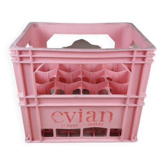 Casier Evian à 12 Grandes Bouteilles 1 Litre Bière Eau Vin 75cl 0,75L Décoration Loft Caisse Rose