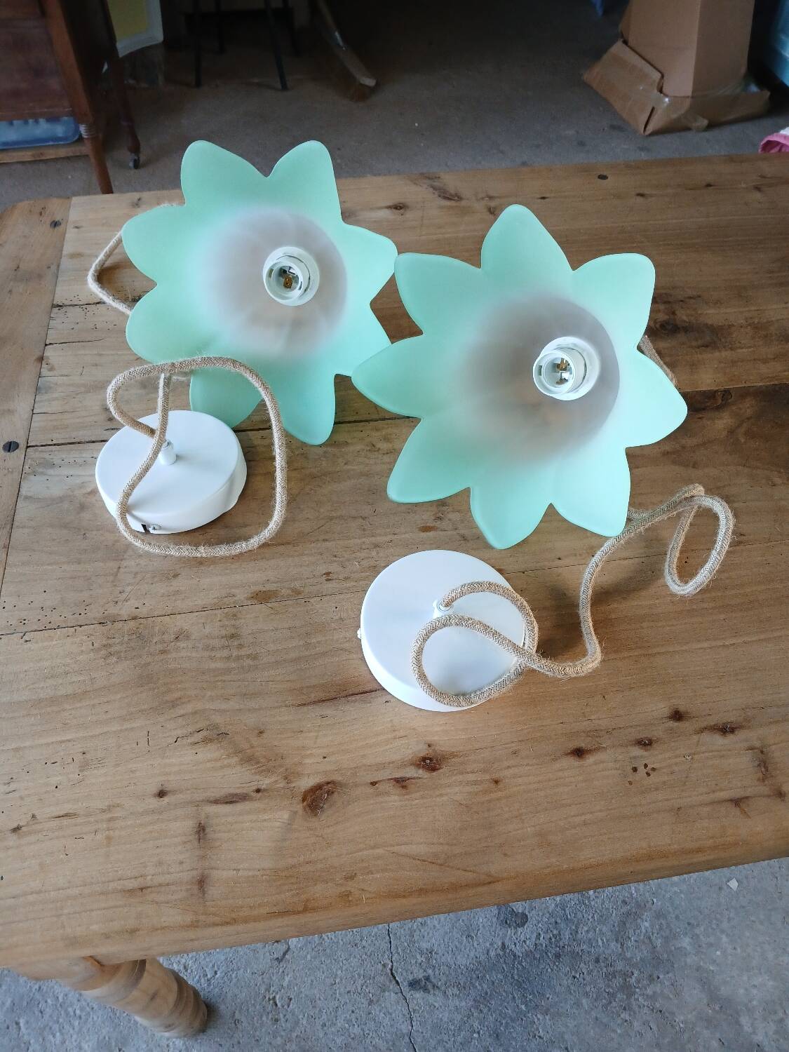 Pair of vintage tulip pendant lights