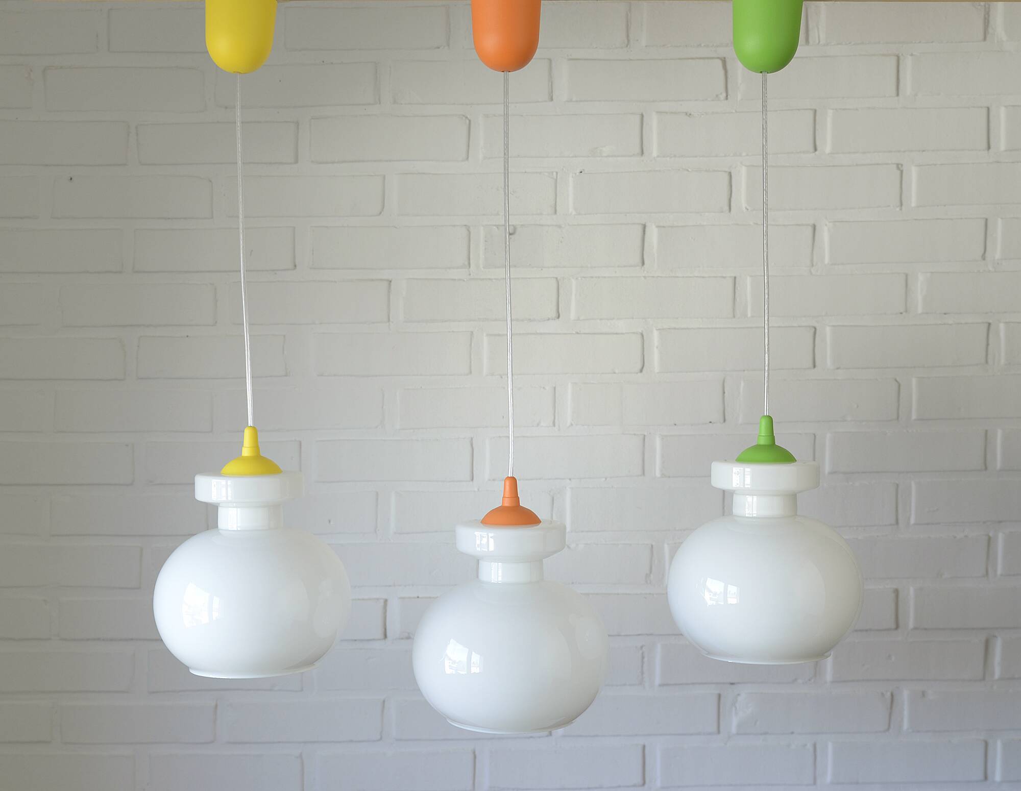 Set of 3 vintage Pop Art pendant lights 1970 Retro hanging bar lamps