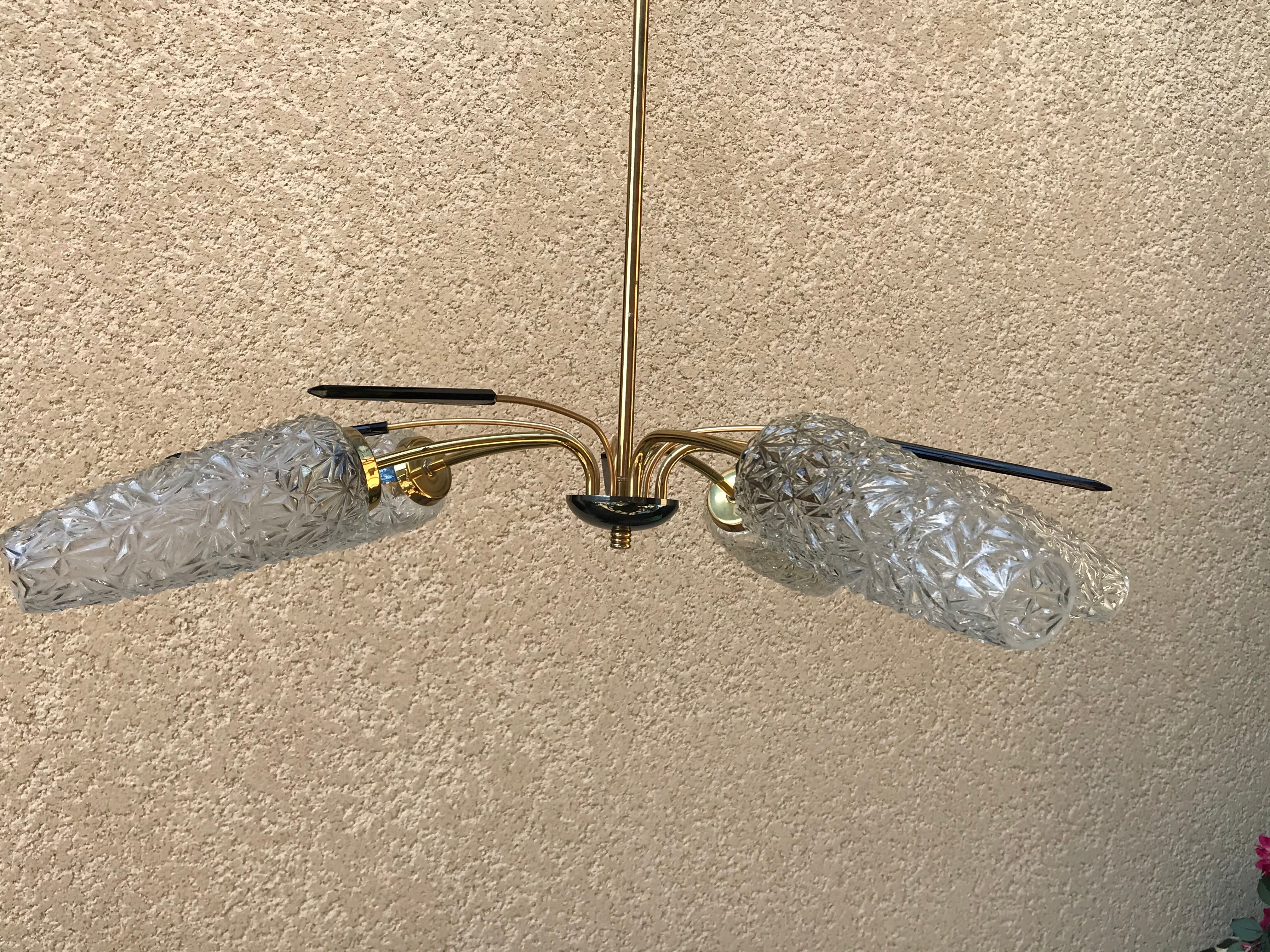 Brass and moulded glass chandelier