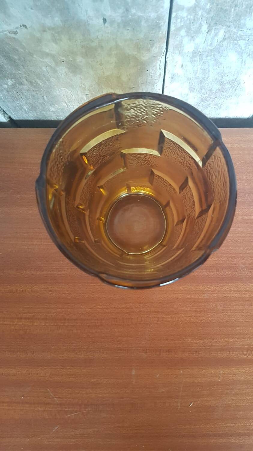 Old Art Deco Style Vase Molded Glass Orange Vintage #A696