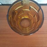 Ancien Vase Style Art Déco Verre Moulé Orange Vintage #A696
