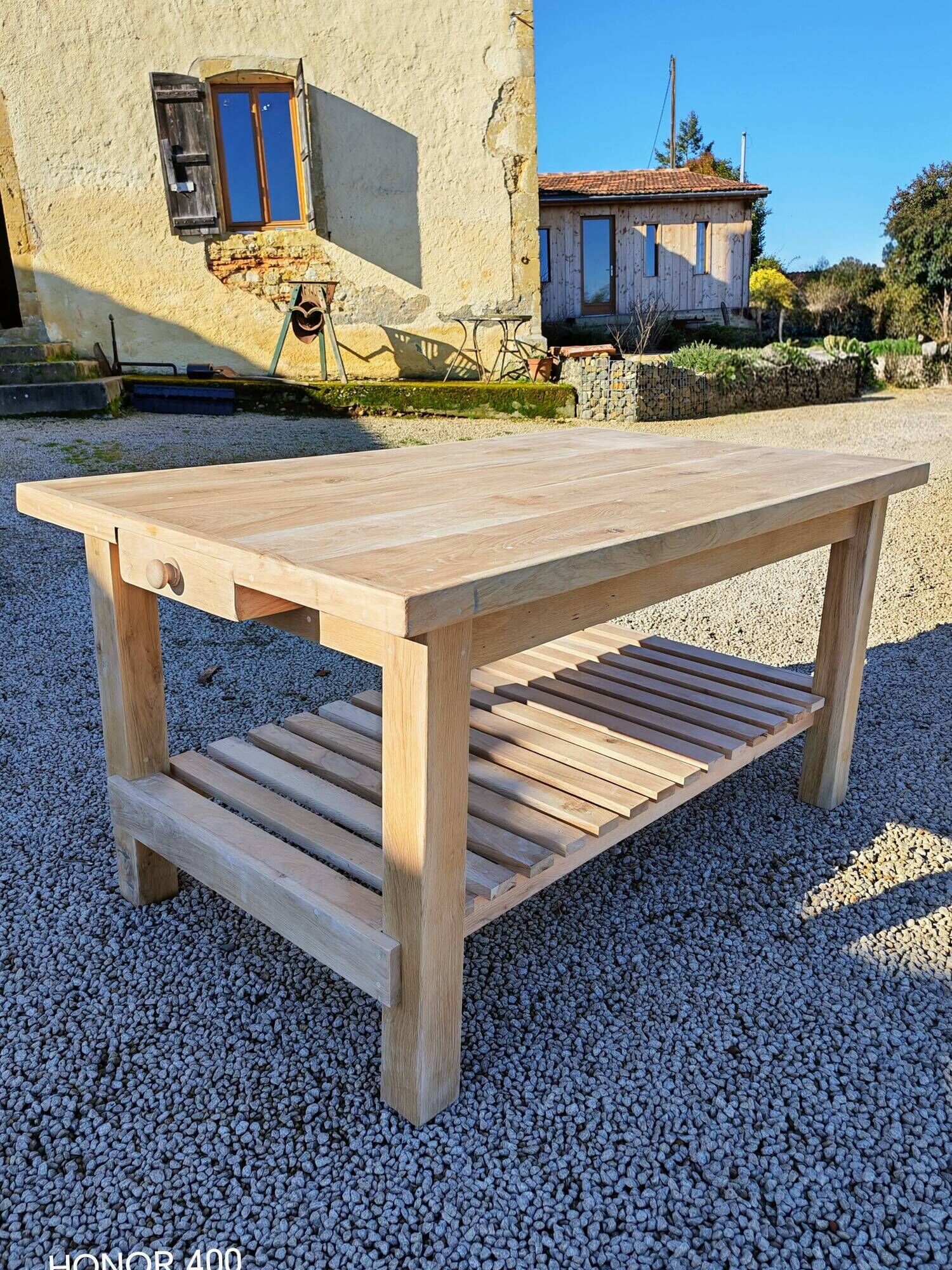 Solid raw oak table/island type "butcher's block" 180x105