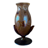 Iridescent glass paste vase signed JP Mateus 1995