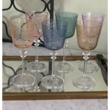 6 colored wine glasses, engraved crystalline
