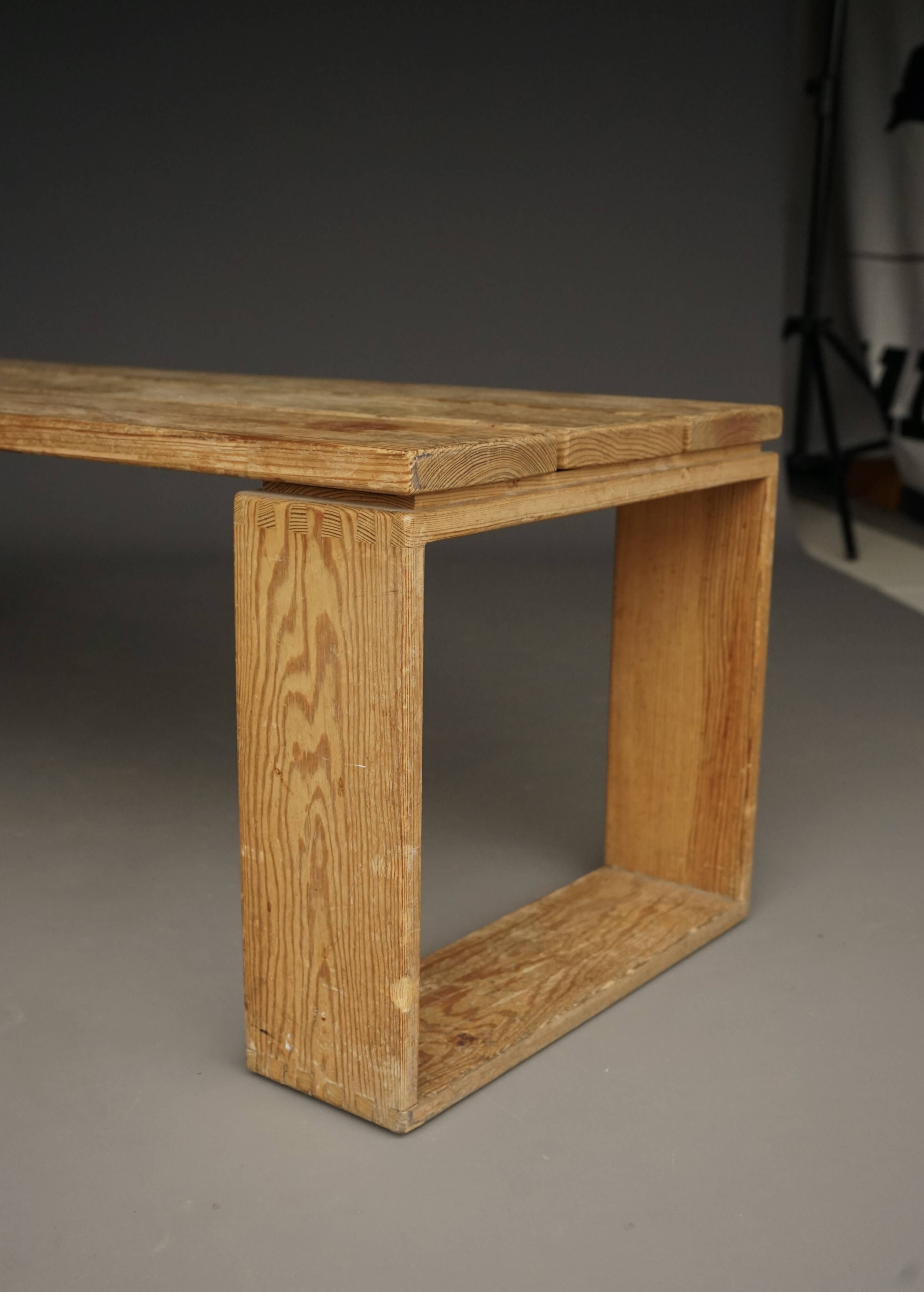 Vintage Scandinavian Solid Pine Bench. 1960s