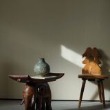 African elephant stool in carved wood, mid-century in Wabi Sabi style, 1940s.