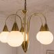 Mid Century Suspension, 5 globes in brass and opal glass, Honsel Leuchten
