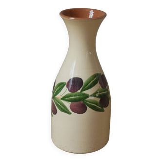 Vintage glazed ceramic vase made in Italy fruit decor handmade pottery jug