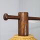 Adjustable mid-century wooden wall lamp with rattan shade, 1970s