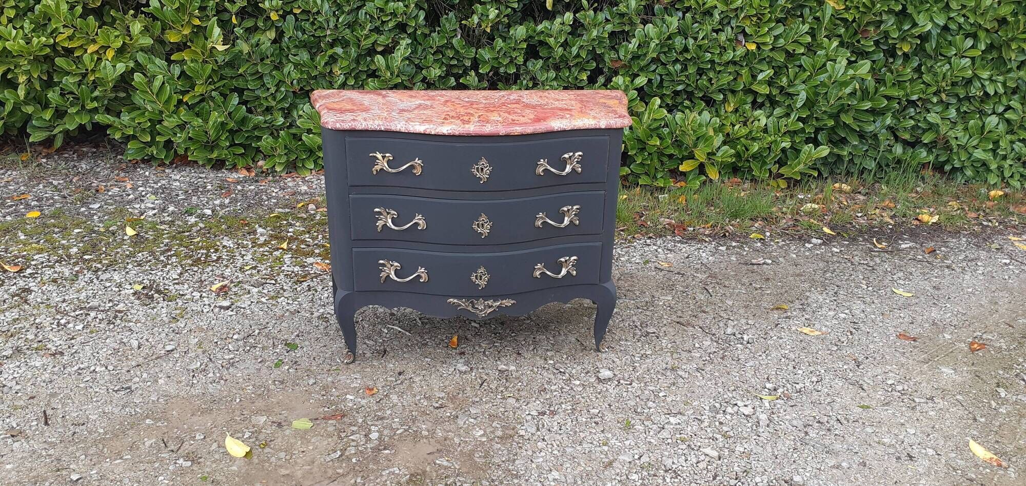 Chest of drawers 3 drawers Louis XV style curved black marble top