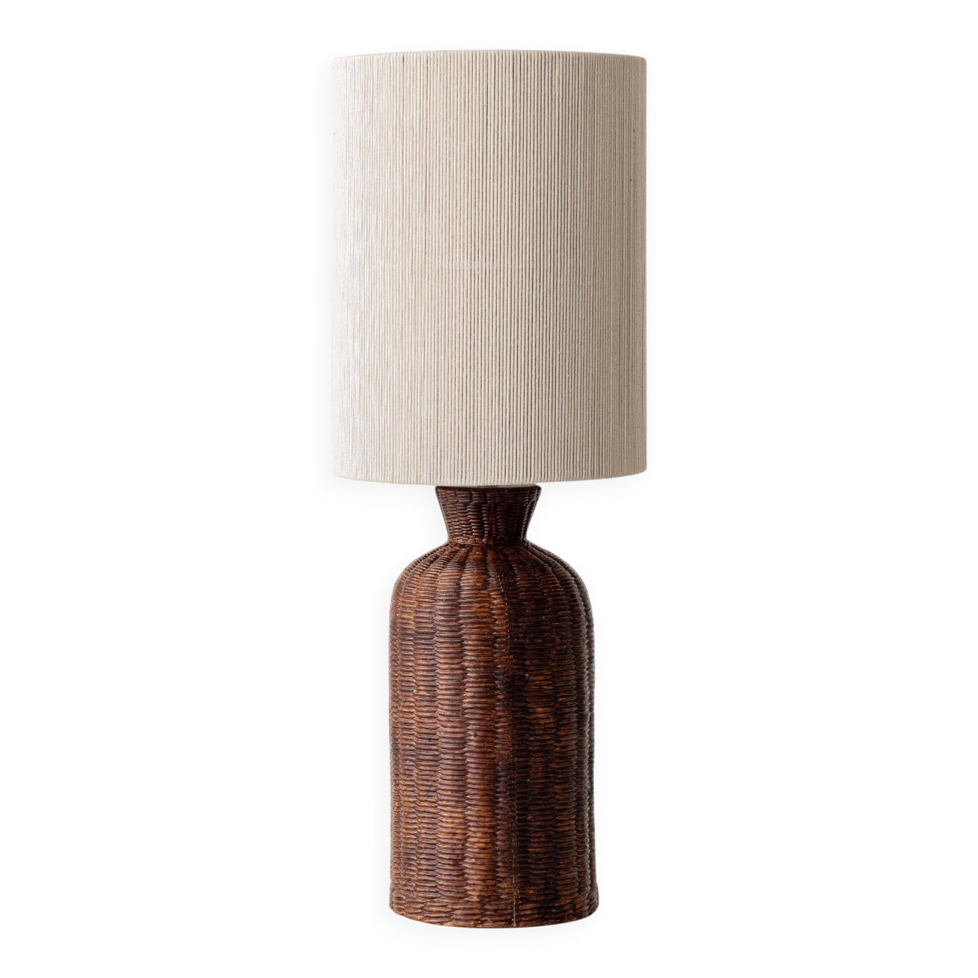 Ceramic Trompe L'Oeil Wicker Table Lamp with New Woven Cream Cord Lampshade