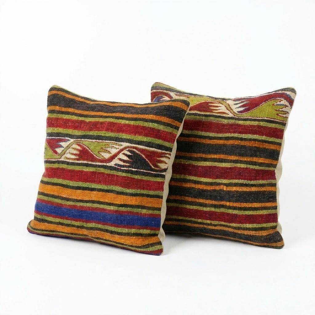 Set of 2 vintage kilim cushion covers 38x41 cm