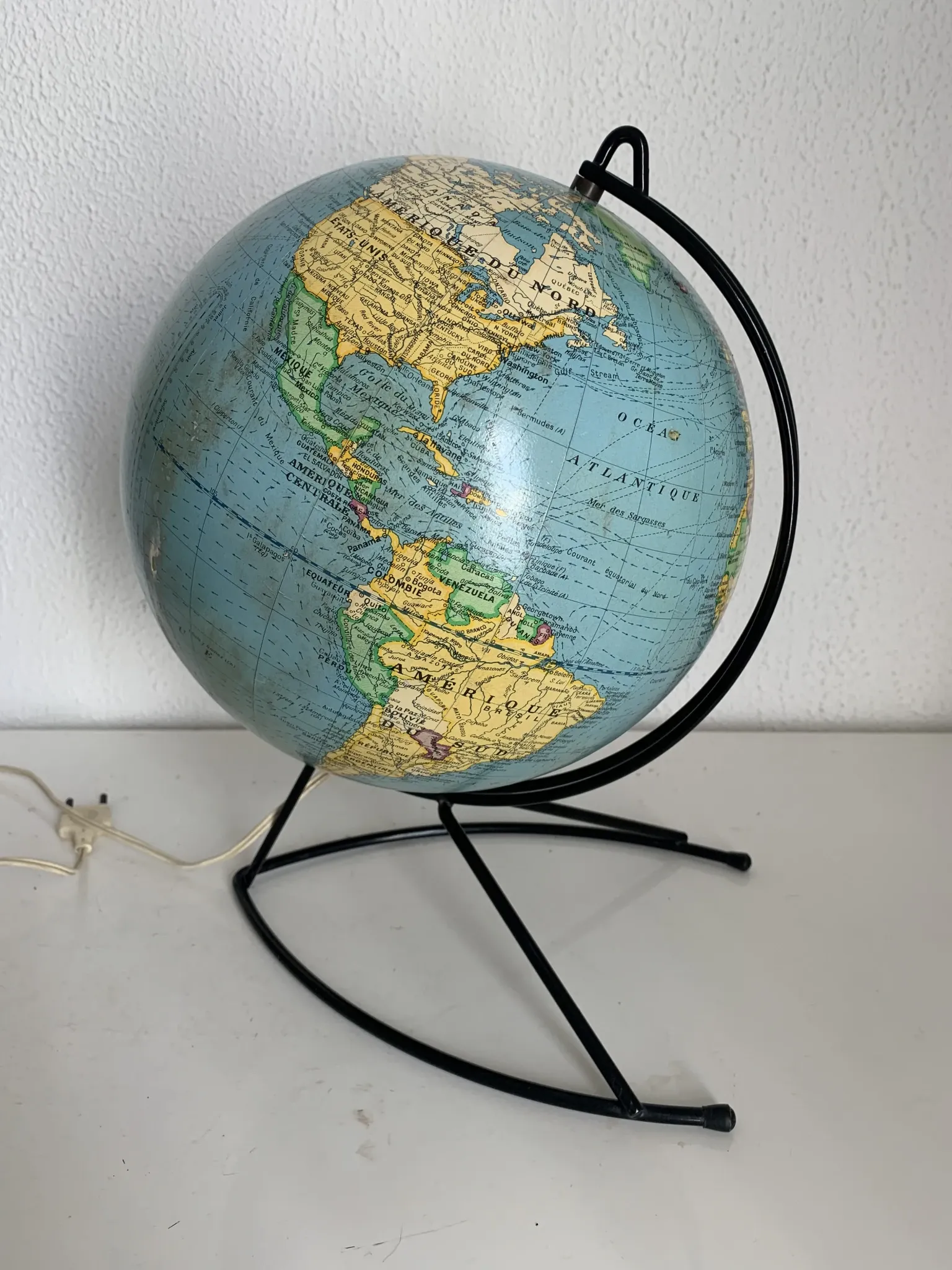 Vintage 1960 globe terrestrial world map Girard Barrère glass - 36 cm