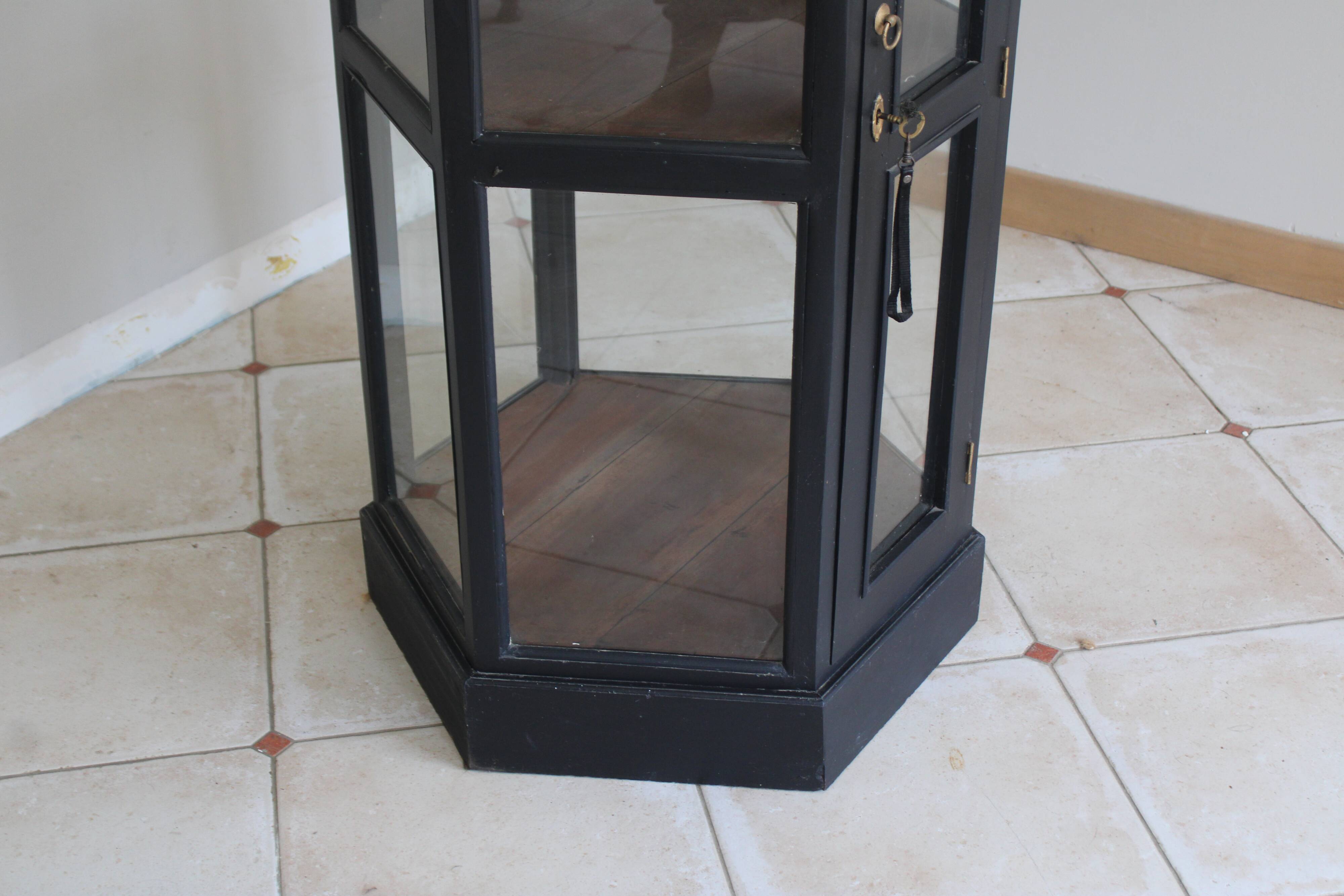 Antique black hexagonal display cabinet – 180 cm