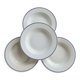 4 assiettes creuses porcelaine Pyroblan Sarreguemines – Liseré bleu