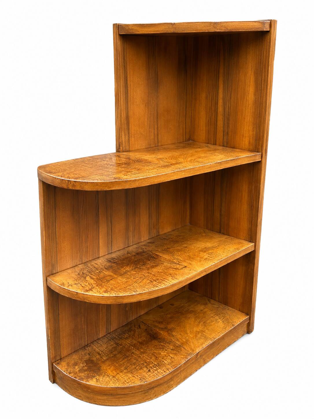 Art Deco corner shelf in French walnut, 1950.