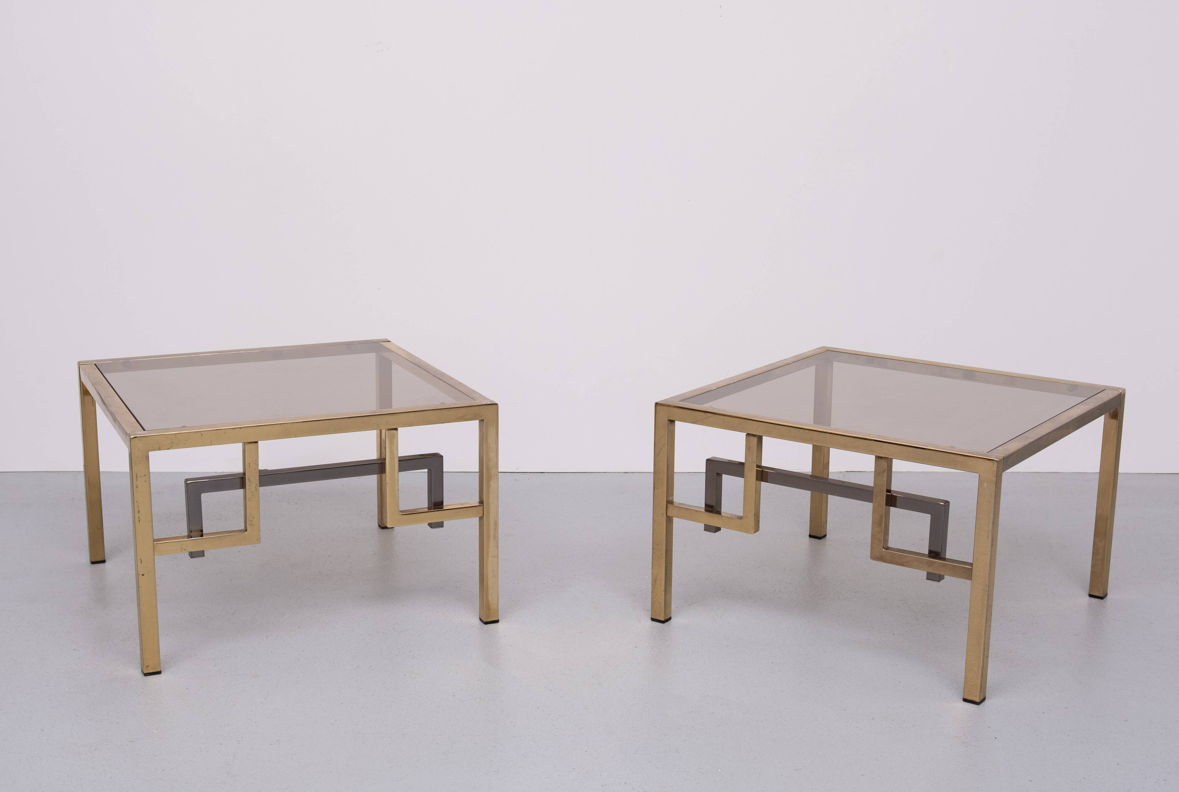 Pair Brass square side tables Belgo Chrome 1970s Belgium