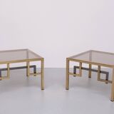 Pair Brass square side tables Belgo Chrome 1970s Belgium