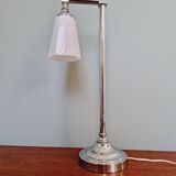Desk lamp in chrome metal and white opaline