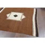 Vintage Turkish Oushak kilim rug handmade in brown 122x150.