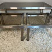 Table basse acier brossé design années 70 et gigognes