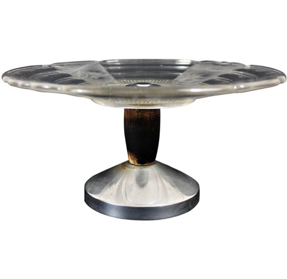 Cake holder, glass and metal, Circa 1930 (Art Deco)