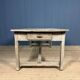 French farmhouse dining table with pine top and oak base