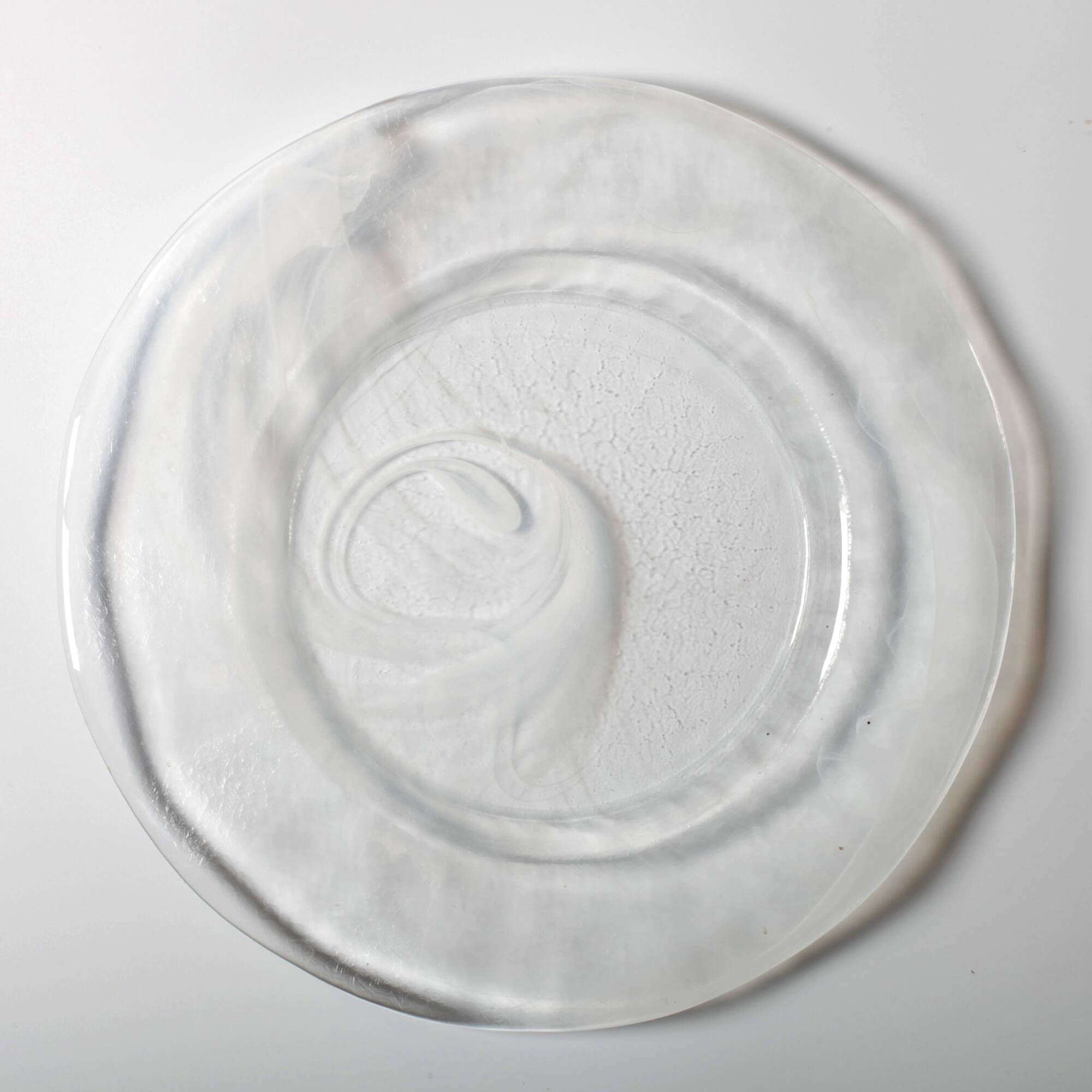 Vintage Swirl Design Glass Platter / Minimalist White Centerpiece / Italy