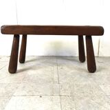 Table basse brutaliste en bois massif, années 1960