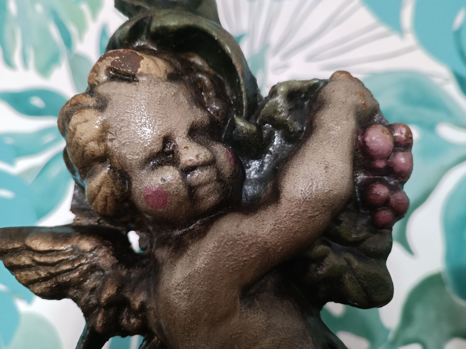 Cast iron door block cherub