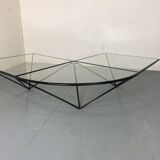 Table Basse Moderniste Furtive en Acier et Verre, Italie, années 1980