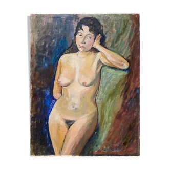 Painting "reverie" hst nude workshop jacquelin gaeremynck school of leers 1950