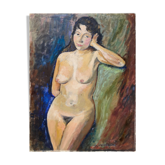 Painting "Reverie" HST Nue Atelier Jacquelin Gaeremynck éc. by Leers 1950