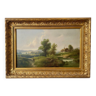 Oil on canvas by frederick airy 19th century – rural landscape