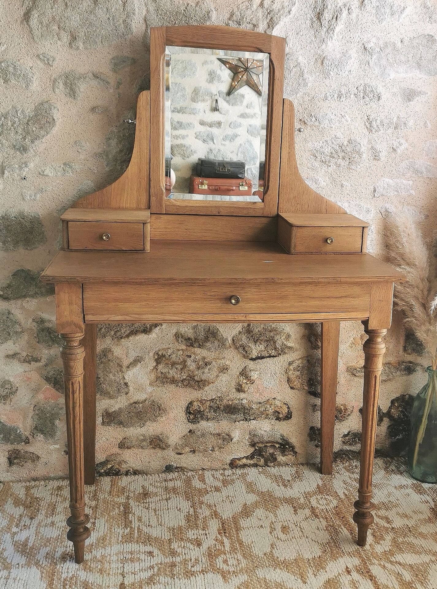 Coiffeuse Vintage en bois, entièrement restaurée