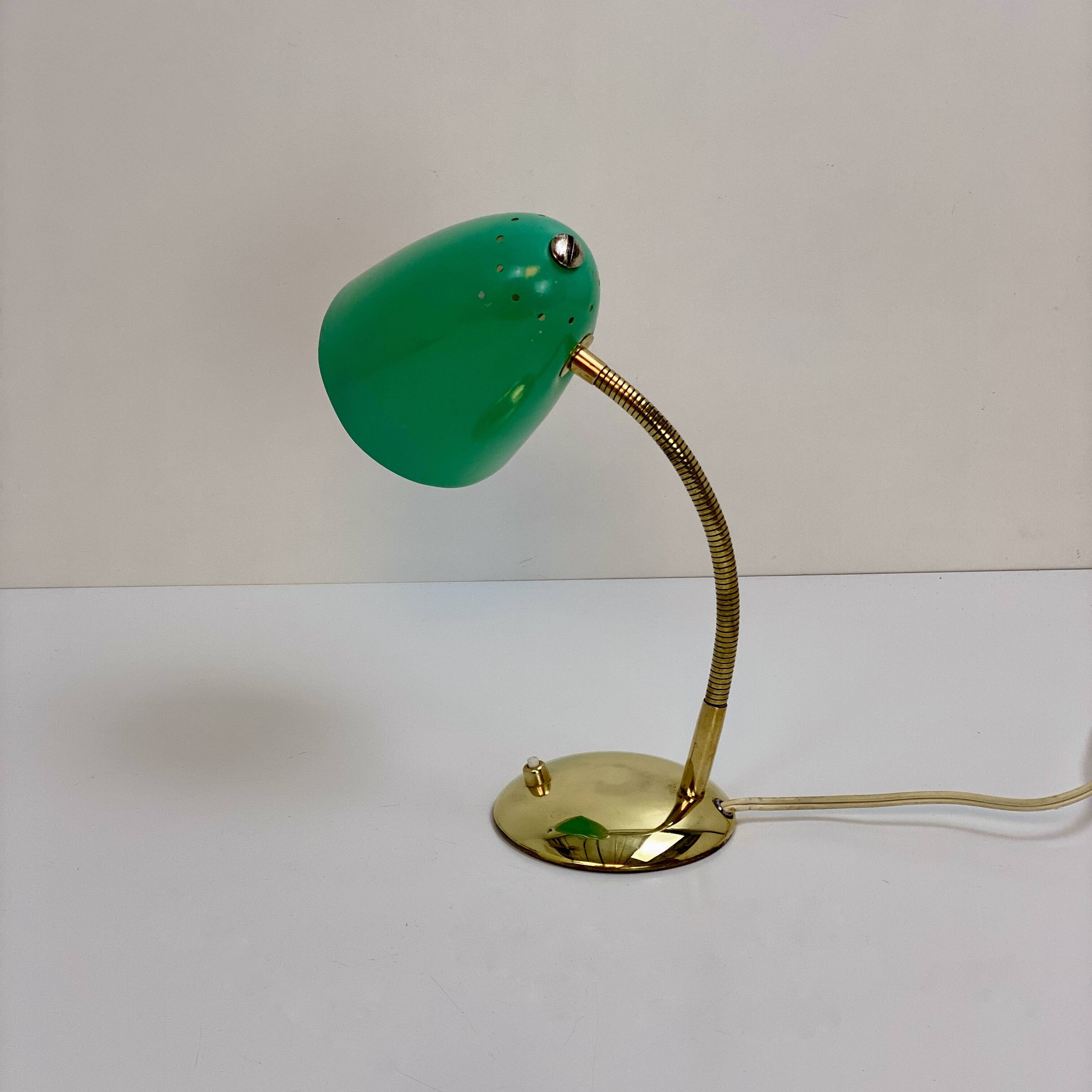 Lampe vintage verte et laiton, 1950