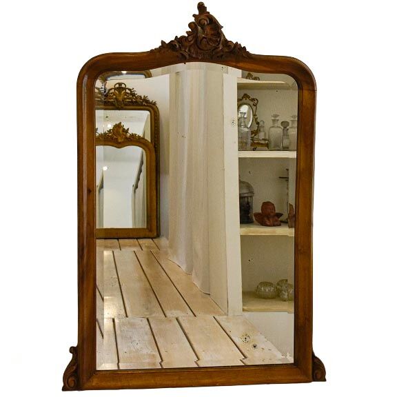 Mirror of fireplace rockery in wood pediment carved old vintage walnut 125 x 86 cm