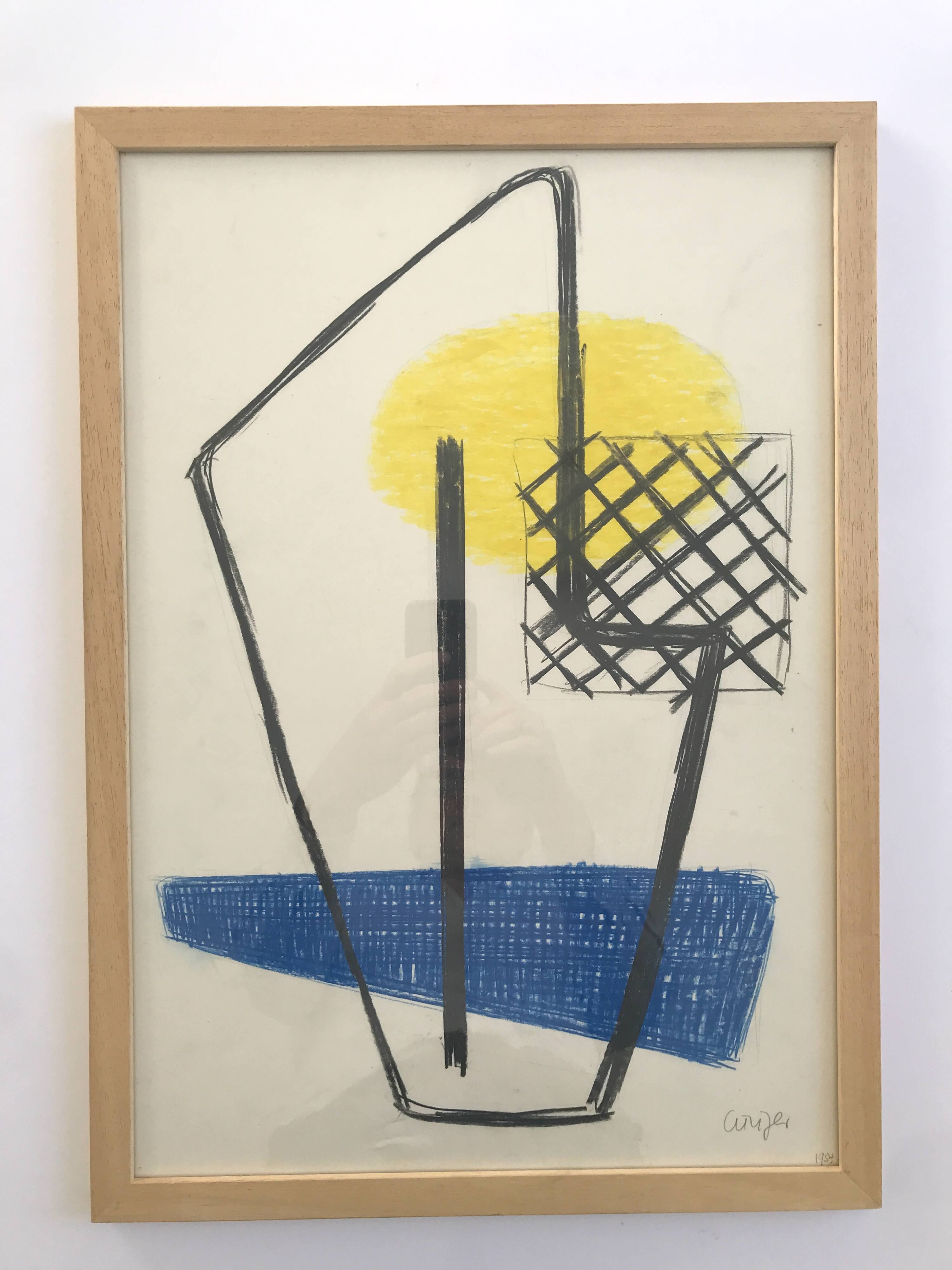 CURIGER Untitled (blue and yellow), 1954. Mixed media signed in pencil.