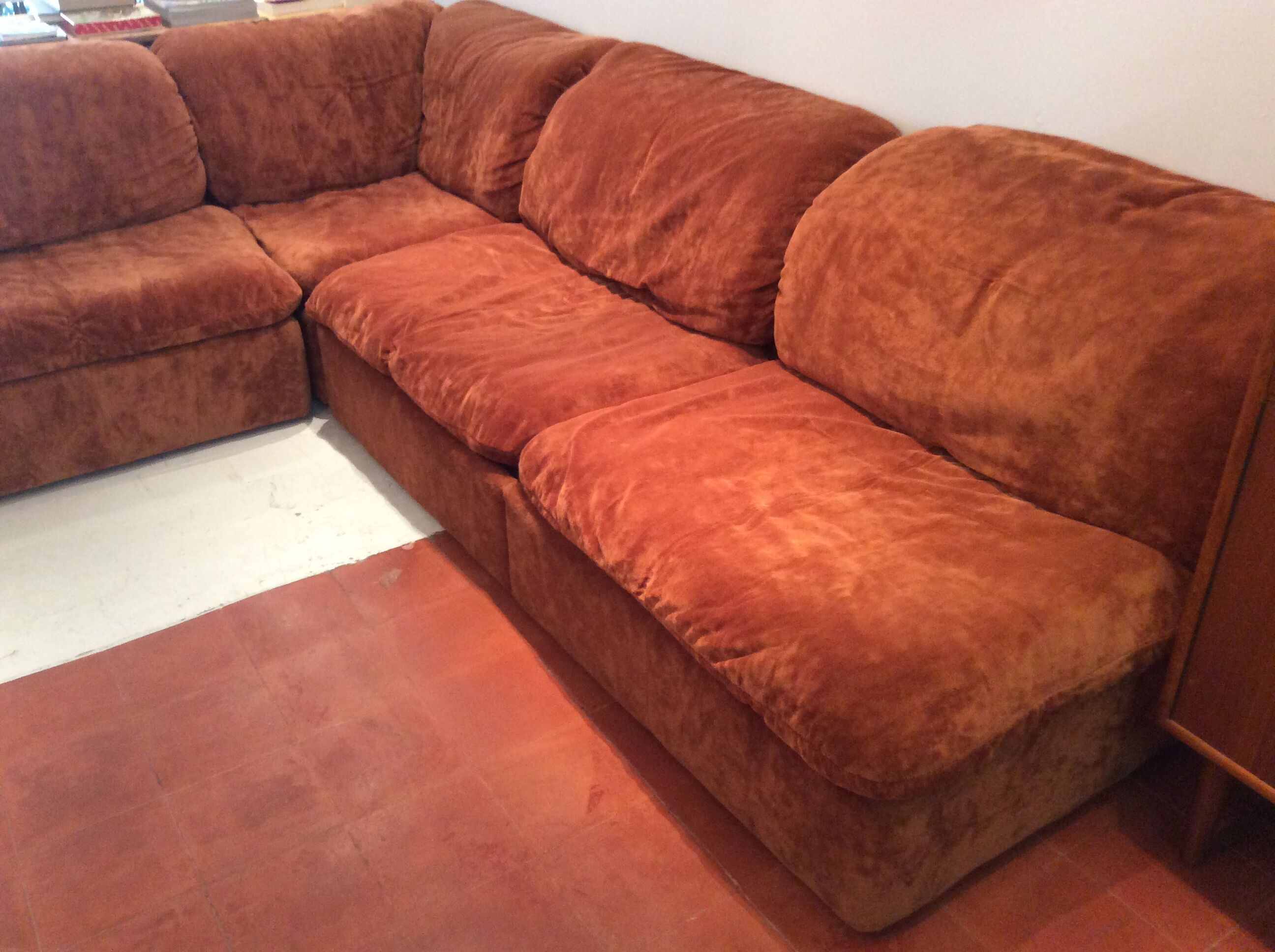 Vintage corner sofa modular velvet orange burned 70 years
