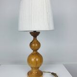 Turned wood lamp and vintage wool lampshade