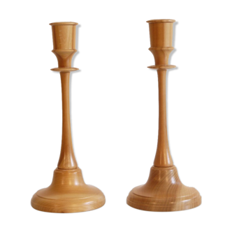 Pair of vintage wooden candle holders 1970