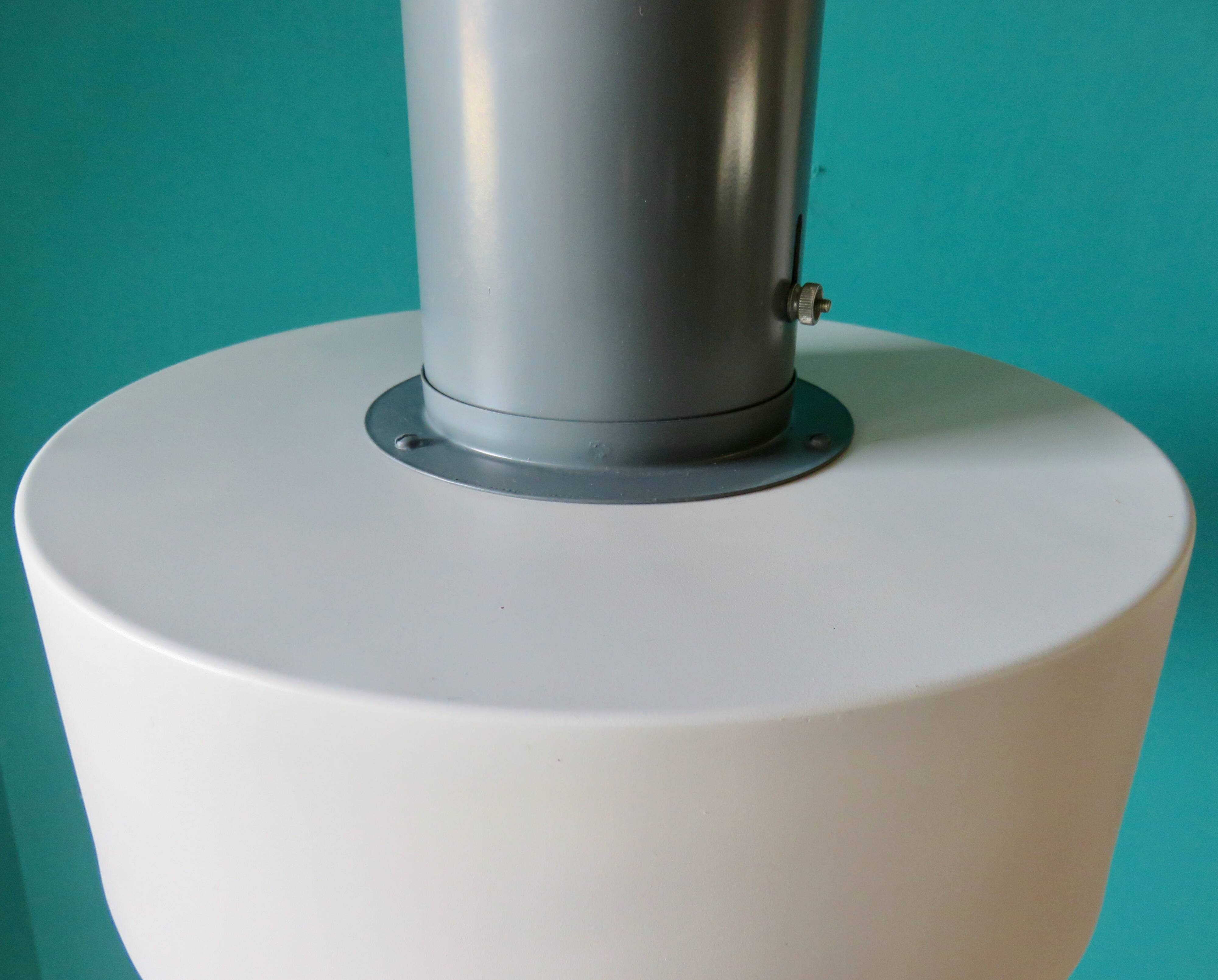 Large industrial pendant light in anthracite and white lacquered metal. Denmark, 1960