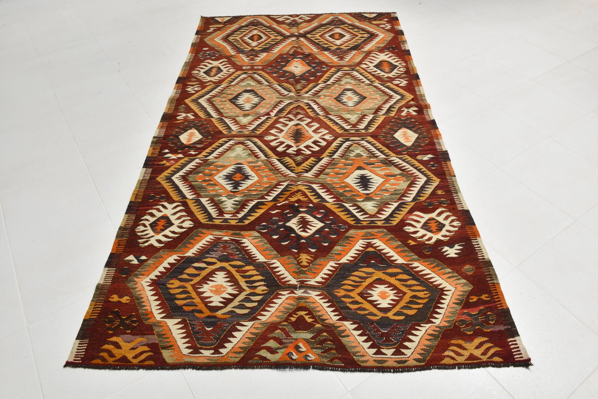 5x9 Red & Orange Faded Colors Anatolian Kilim Rug, 150x271Cm