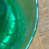 Candle holder, oil lamp in blown glass green glassware of vintage biot signed