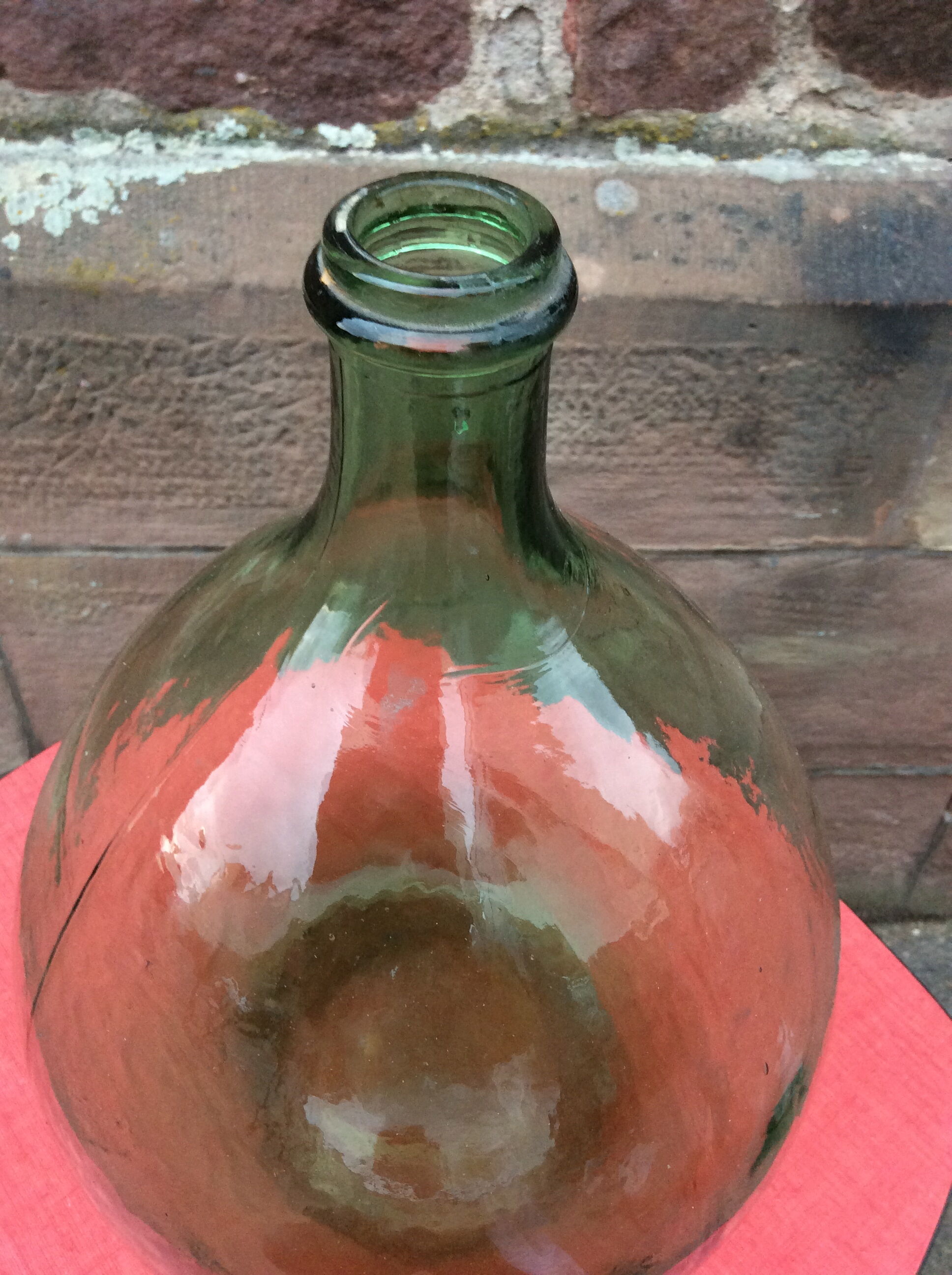 Demijohn bottle in green glass, 5-litre container