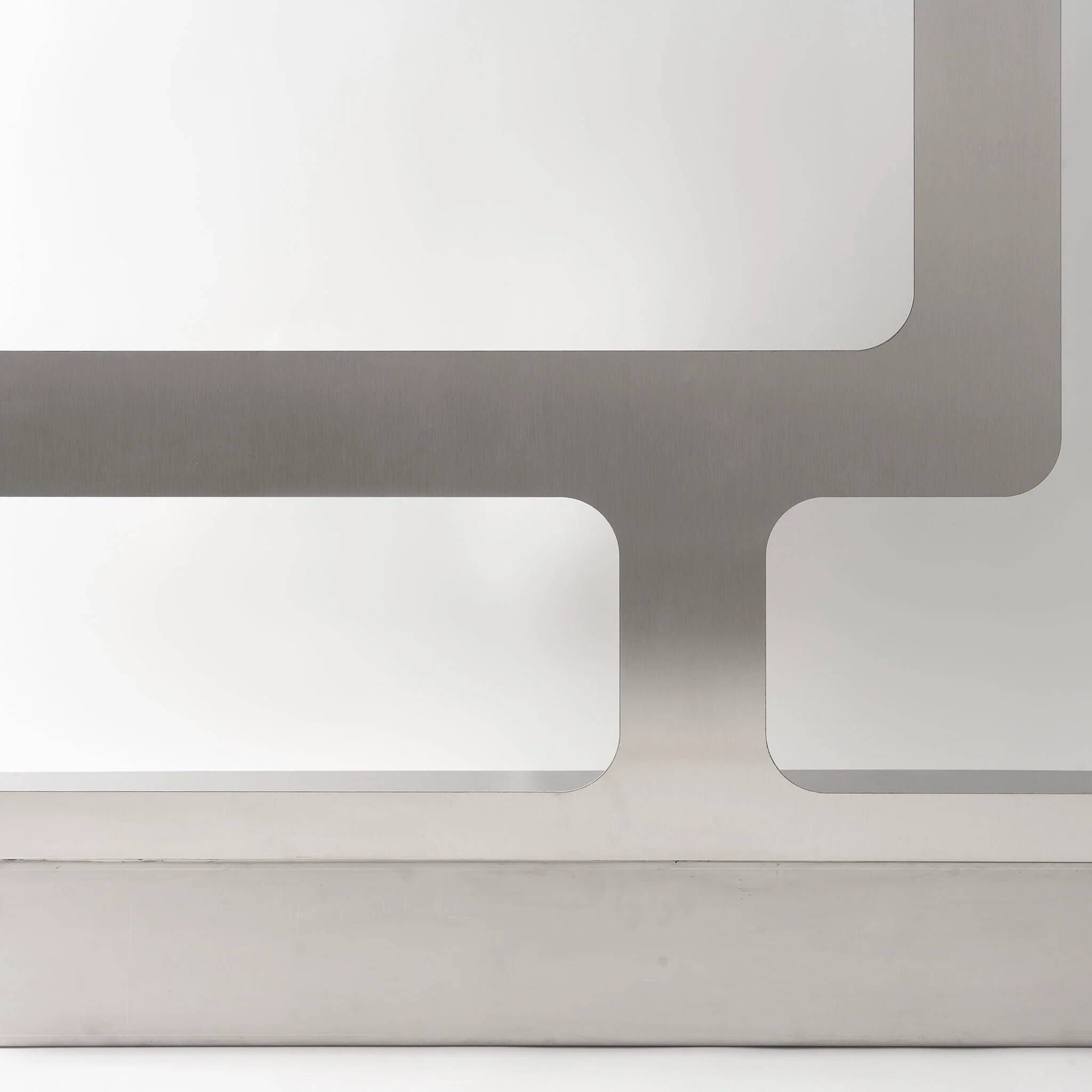 Brushed stainless steel perforated bookshelf by Capucine Cassaigne, France, 2026