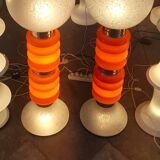Paire de lampadaires vintage en verre de Murano orange italien de style Space-Age