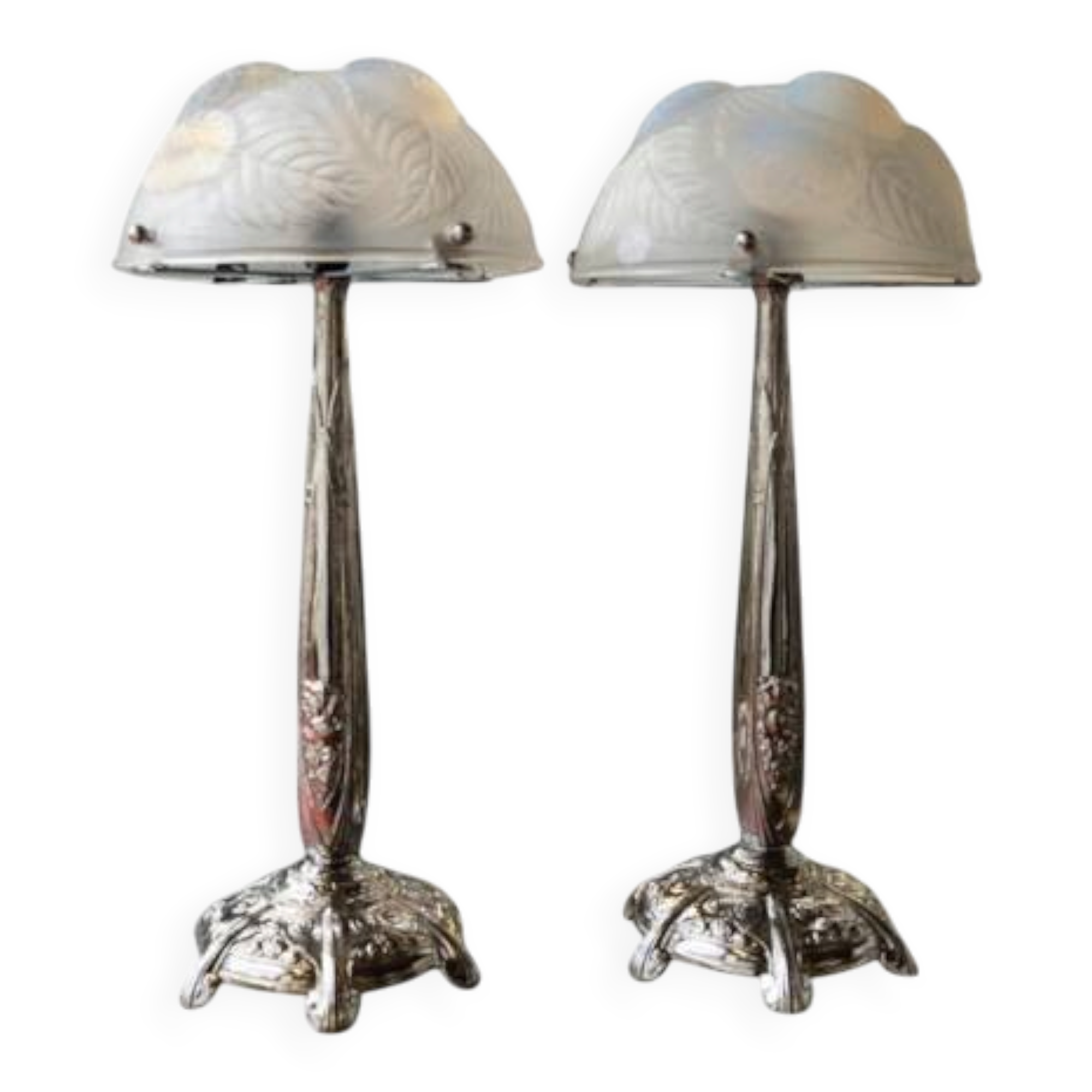 1921 - René Lalique - pair of "Dahlias" lamps in opalescent glass