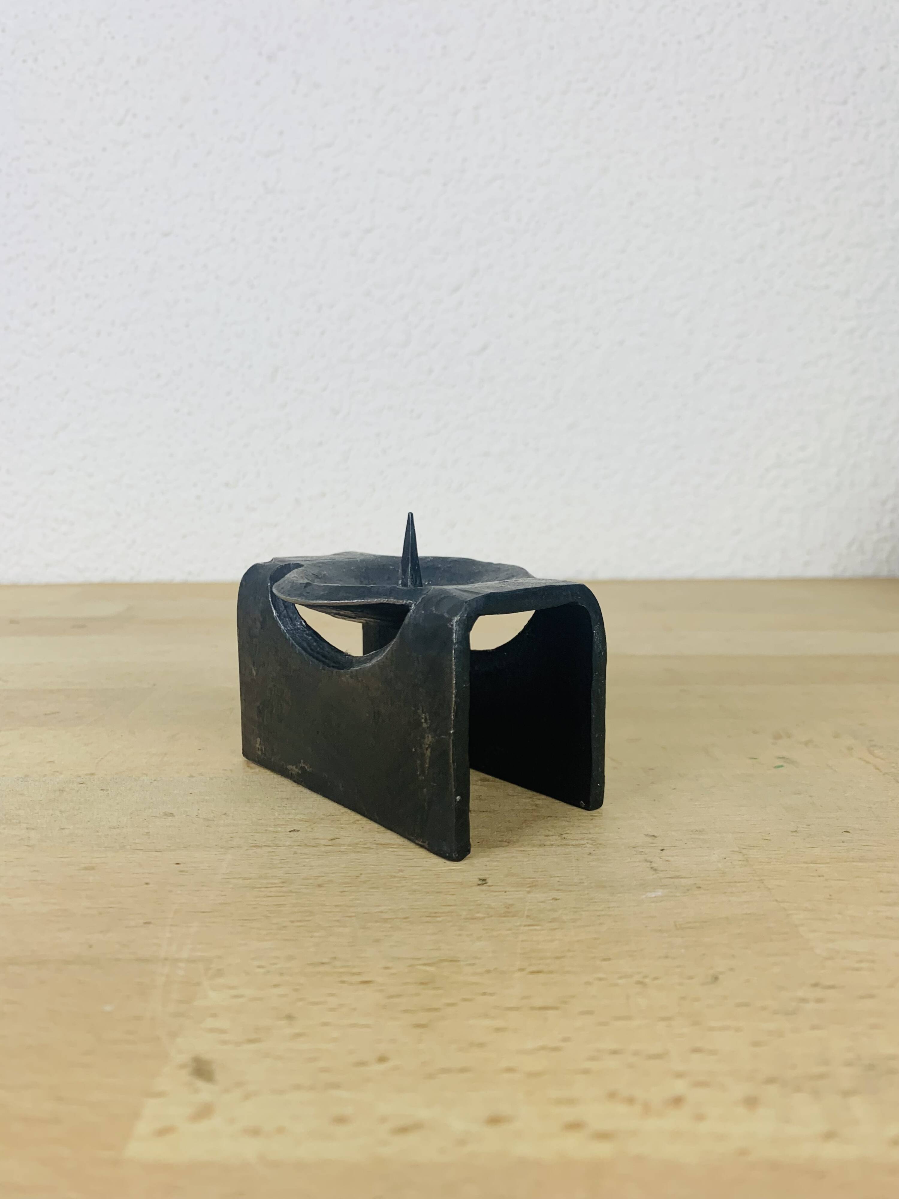 Vintage wrought iron brutalist candle holder